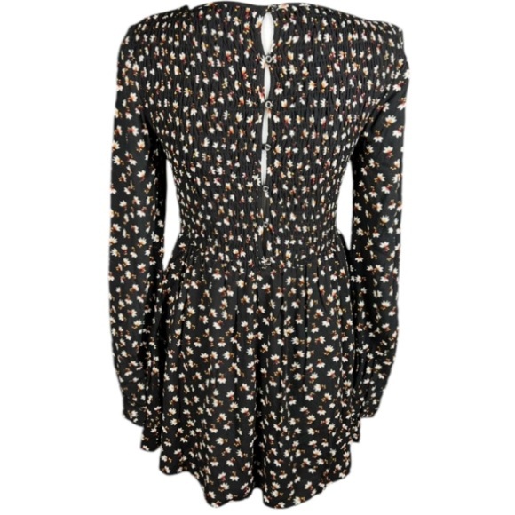Free People Dress Womens XS Boho Floral Long Sleeve Open Back Smocked Mini - Picture 4 of 11